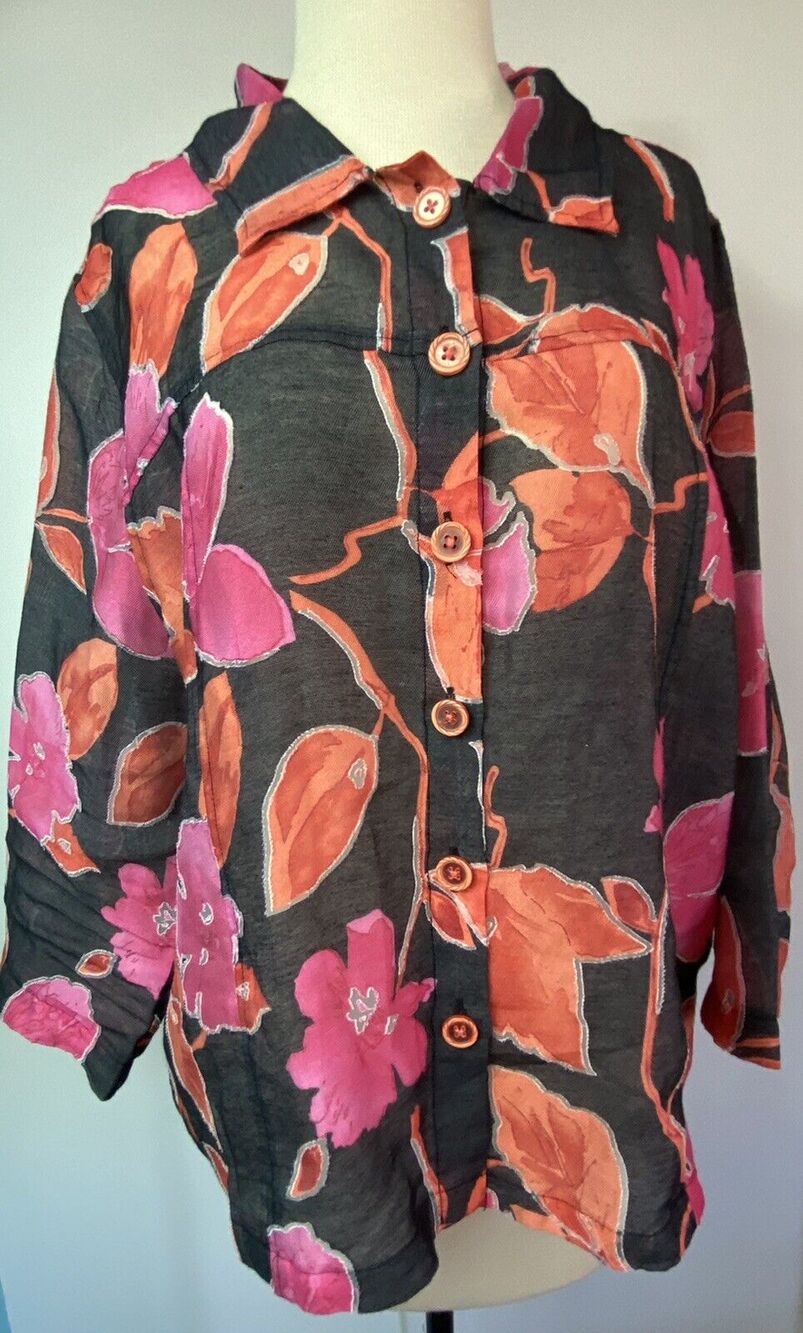XL Toni Morgan Floral Sheer Lightweight Jacket 3/4 Sleeve